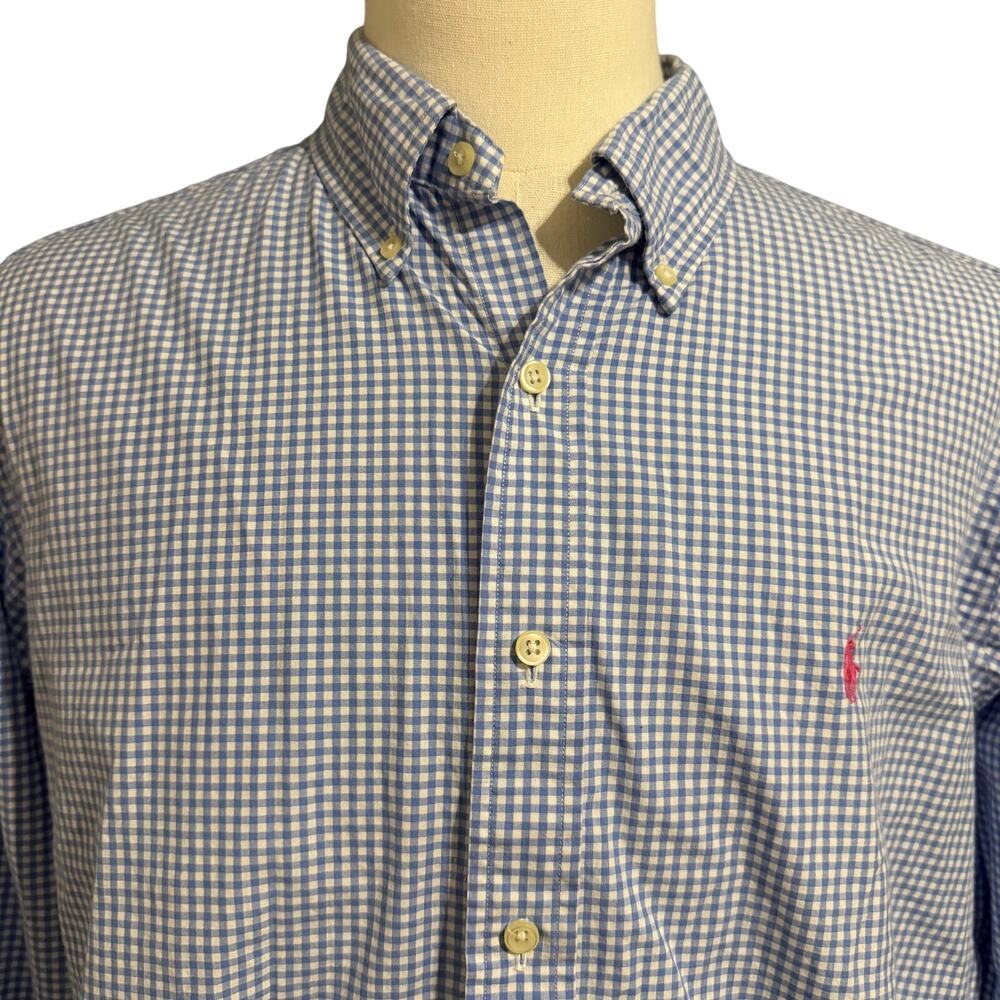Ralph Lauren Blue White Gingham Button Down Shirt Sz XL Preppy Classic Pink Pony